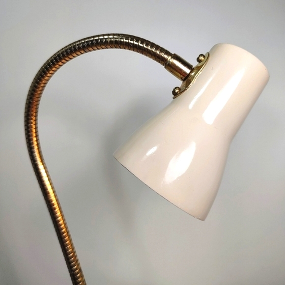 Vintage Lamp MCM Gooseneck Bendable Japan Small Metal Beige Gold Works - Picture 6 of 8